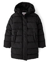 Girls Quilted Long Puffer Jacket