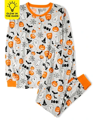 Mens Matching Family Glow Halloween Henley Cotton Pajamas