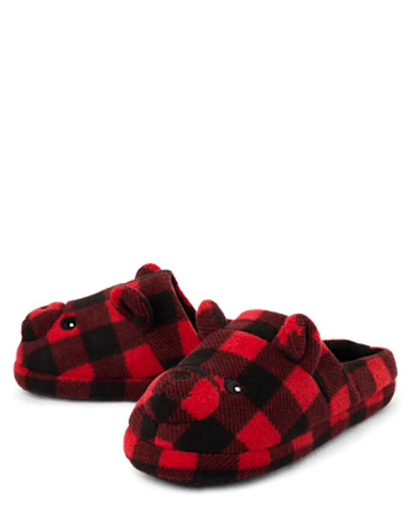 Adult Matching Family Buffalo Plaid Bear Slippers