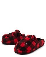 Adult Matching Family Buffalo Plaid Bear Slippers