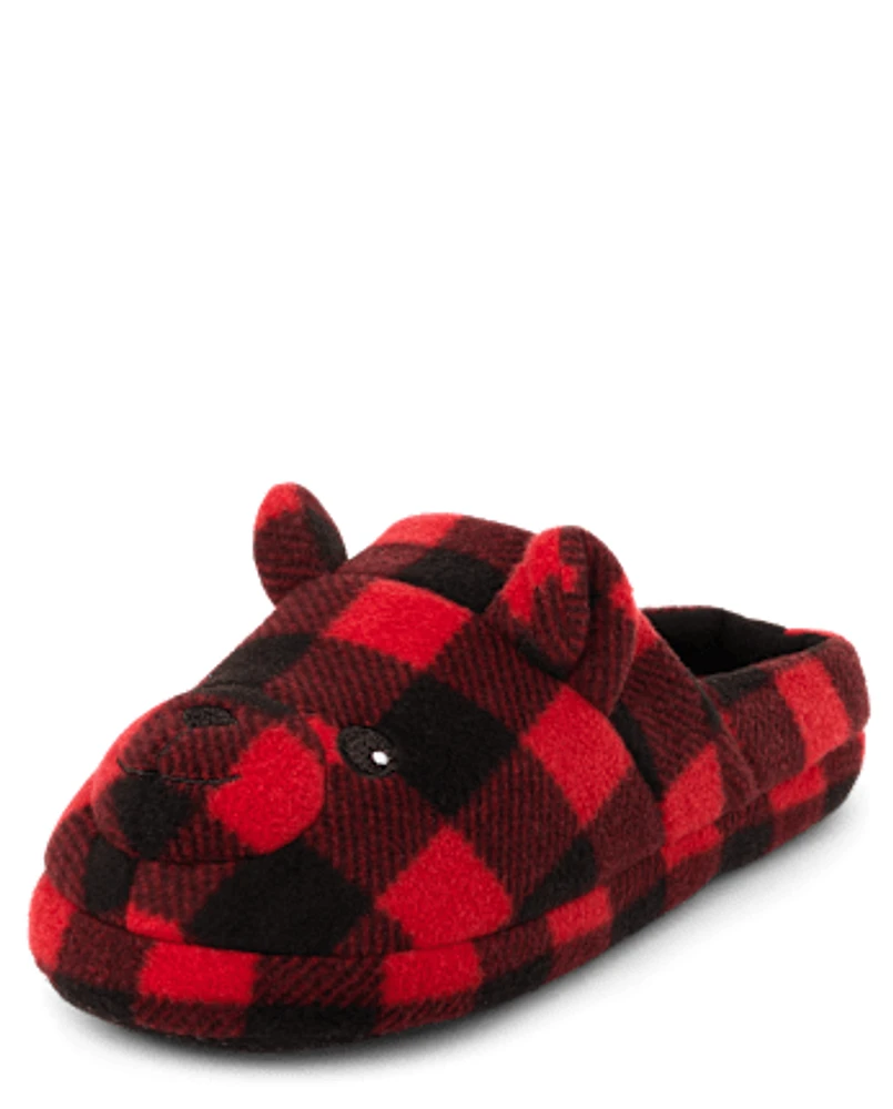 Adult Matching Family Buffalo Plaid Bear Slippers