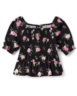 Haut à smocks fleuri Fille