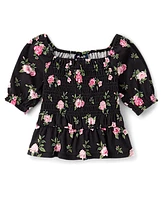 Girls Floral Smocked Top