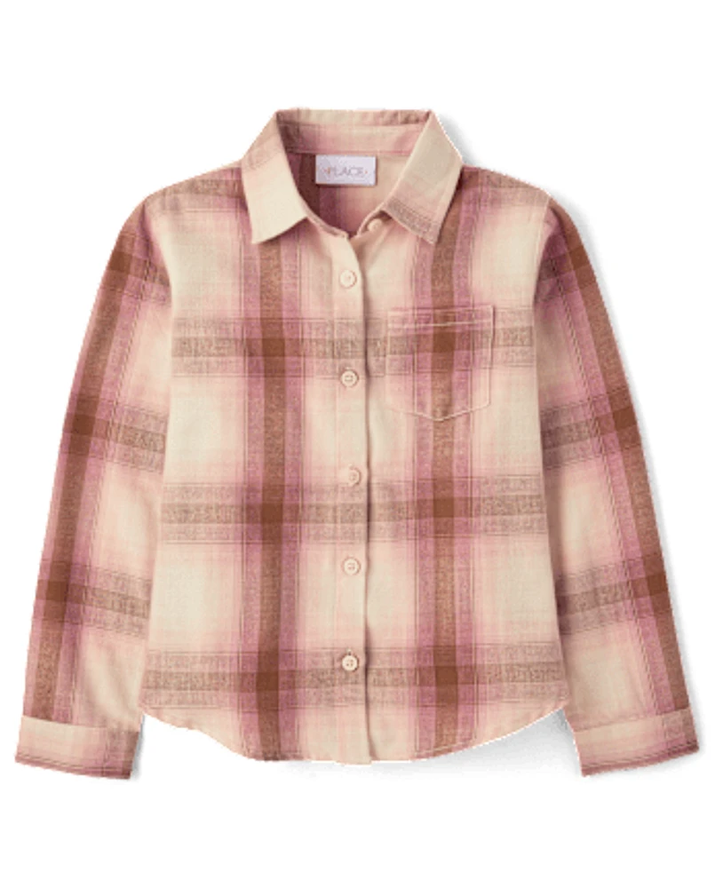 Chemise boutonnée en flanelle Fille à carreaux