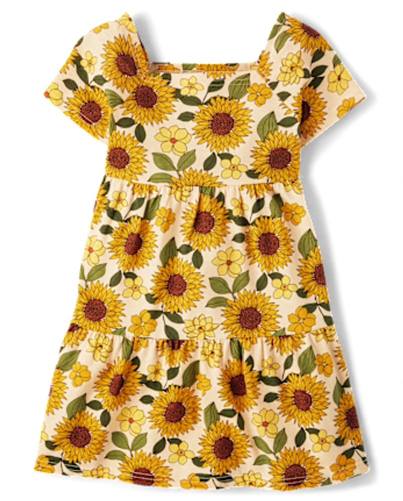 Girls Sunflower Tiered Dress