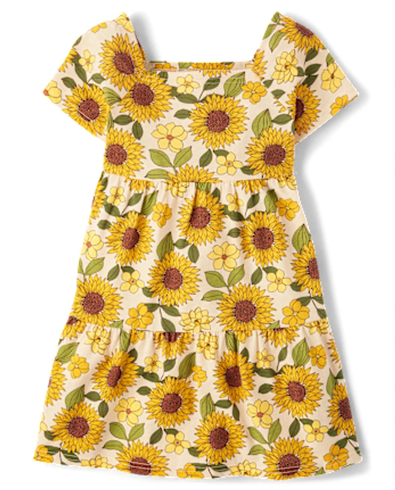 Girls Sunflower Tiered Dress