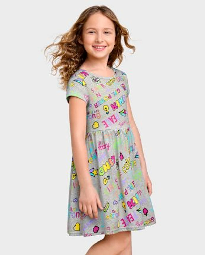 Girls Print Cut Out Dress