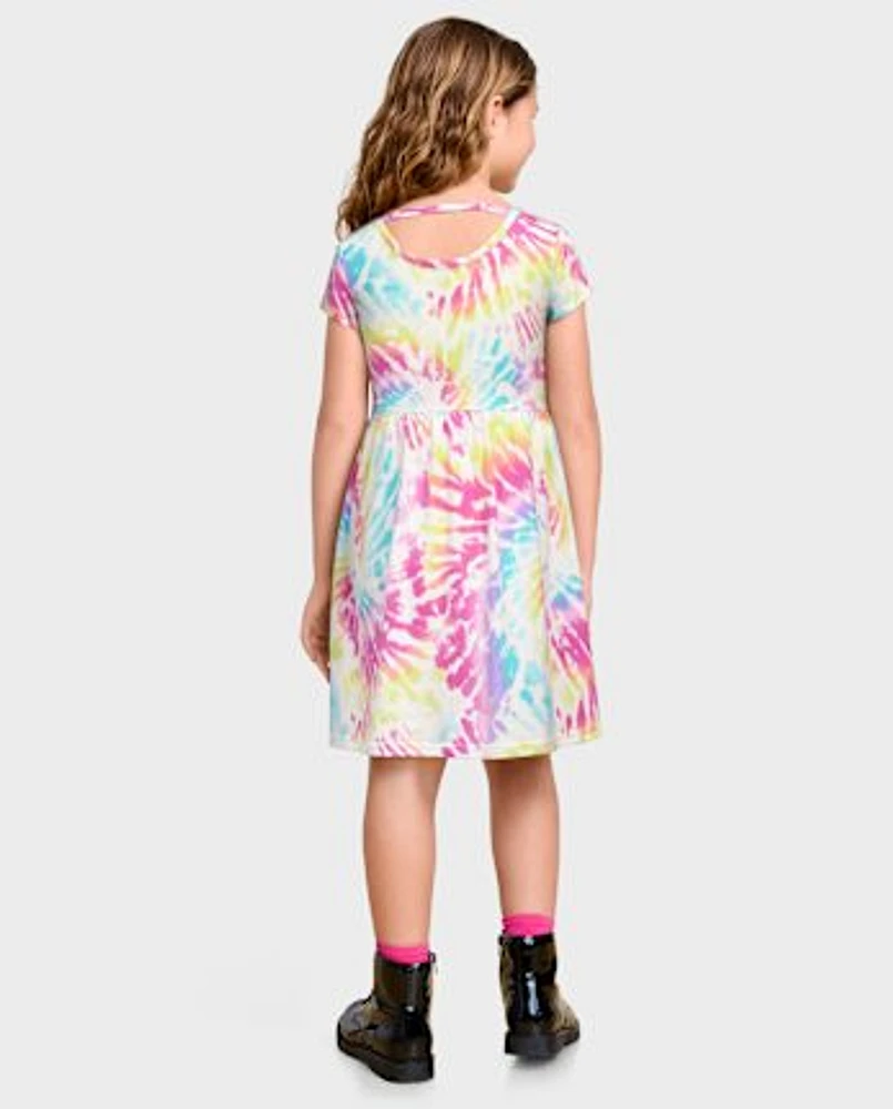 Girls Print Cut Out Dress