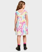 Girls Print Cut Out Dress