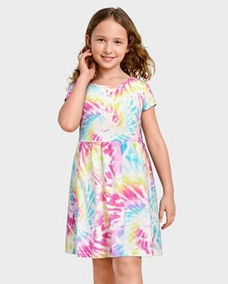 Girls Print Cut Out Dress