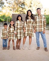 Chemise boutonnée en flanelle pour garçons Famille assortie à carreaux