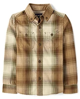 Boys Matching Family Plaid Flannel Button Up Shirt