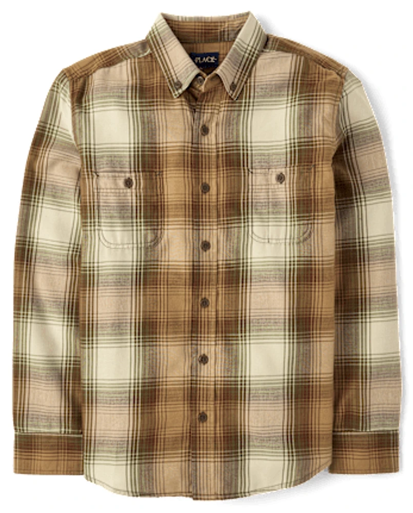 Mens Matching Family Plaid Flannel Button Up Shirt