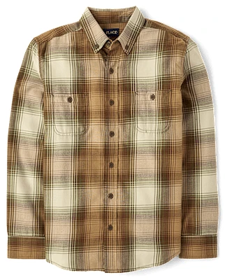 Chemise boutonnée en flanelle Famille assortie à carreaux Homme