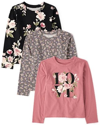 Girls Floral Tee Shirt 3-Pack