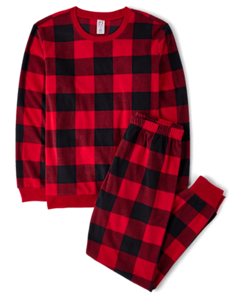 Unisex Adult Matching Family Buffalo Plaid Microfleece Pajamas