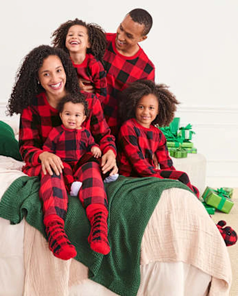 Unisex Kids Matching Family Buffalo Plaid Microfleece Pajamas