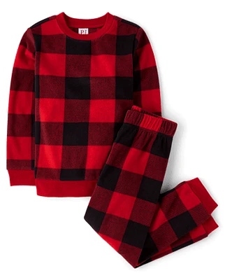 Kids Matching Family Buffalo Plaid Microfleece Pajamas