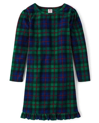 Fille Famille assortie Tartan à carreaux micromolleton Ruffle Chemise de nuit