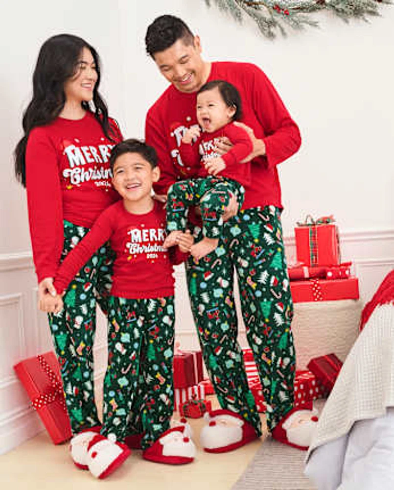 Unisex Adult Matching Family Merry Christmas 2024 Cotton And Microfleece Pajamas