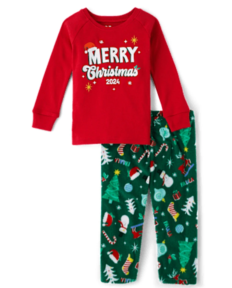 Unisex Baby And Toddler Matching Family Merry Christmas 2024 Snug Fit Cotton Microfleece Pajamas