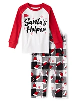 Pyjama unisexe bébé et tout-petit Famille assorti Santa's Helper Snug Fit coton micromolleton