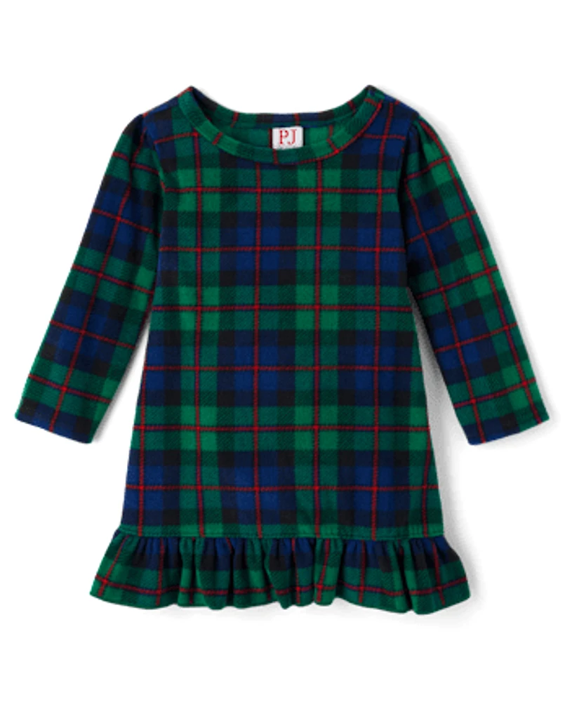 Toddler Girls Matching Family Tartan Plaid Microfleece Ruffle Nightgown