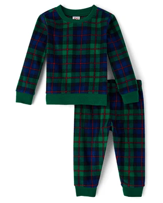 Unisex Baby And Toddler Matching Family Tartan Plaid Microfleece Pajamas