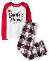 Unisex Kids Matching Family Santa's Helper Snug Fit Cotton And Microfleece Pajamas