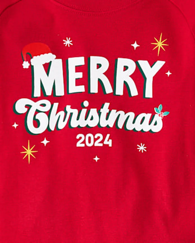 Pyjama Mixte Enfant Famille assortie Merry de Noël 2024 Snug Fit coton Et micromolleton