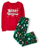 Kids Matching Family Merry Christmas 2024 Snug Fit Cotton And Microfleece Pajamas