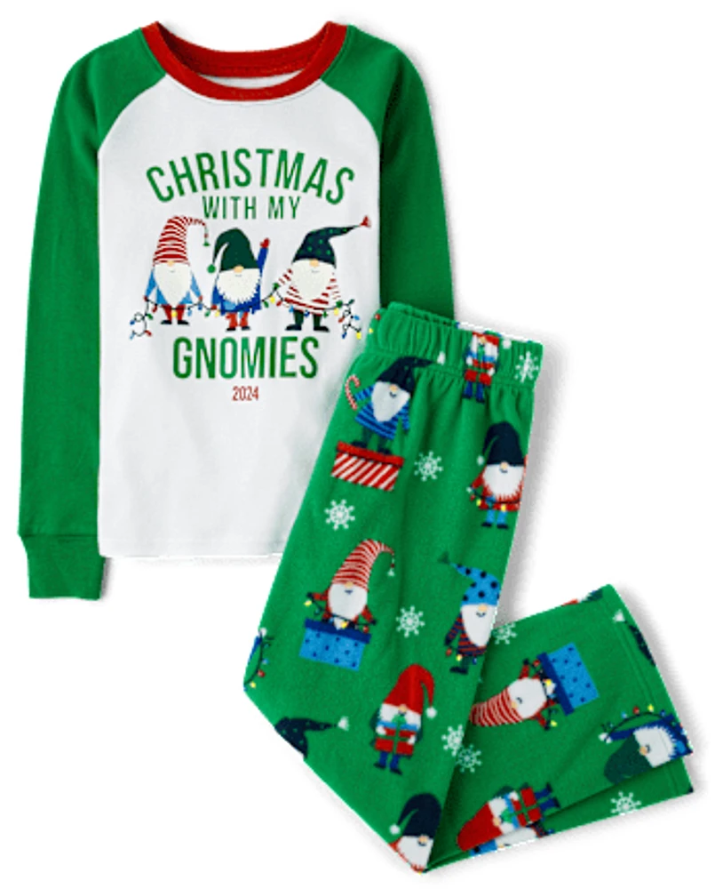 Kids Matching Family Glow Christmas Gnomies Snug Fit Cotton And Microfleece Pajamas