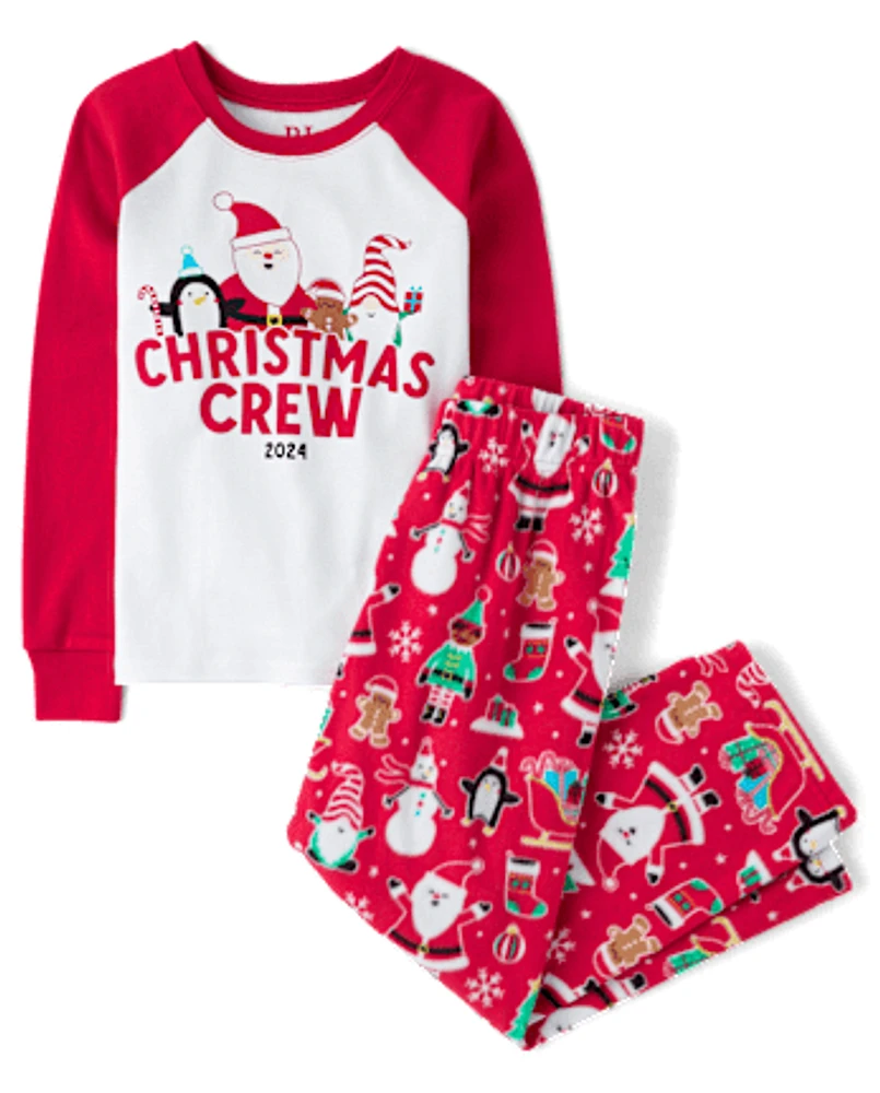 Pyjama Mixte Enfant Famille assortie de Noël Crew 2024 Snug Fit coton Et micromolleton