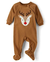 Unisex Baby And Toddler Matching Family Reindeer Microfleece Footed One Piece Pajamas