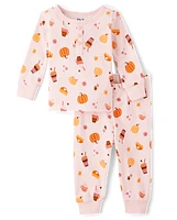 Baby And Toddler Girls Mommy Me Pumpkin Spice Snug Fit Cotton Henley Pajamas