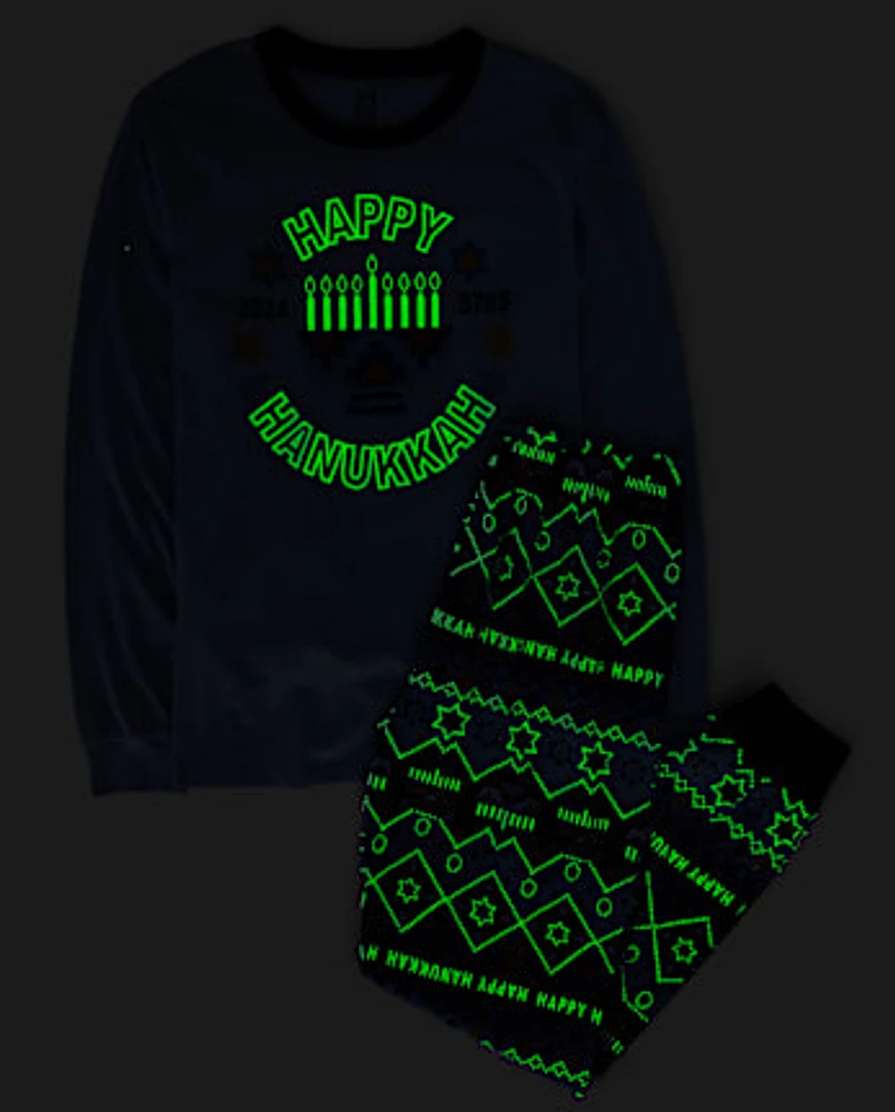 Pyjama unisexe Adulte Famille assorti phosphorescent Hanukkah coton