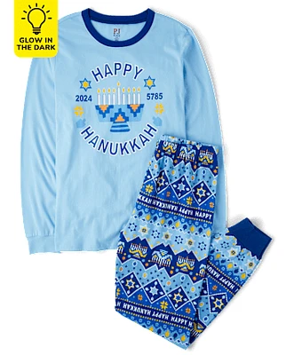 Pyjama unisexe Adulte Famille assorti phosphorescent Hanukkah coton