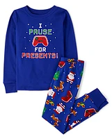 Boys Glow Pause For Presents Snug Fit Cotton Pajamas