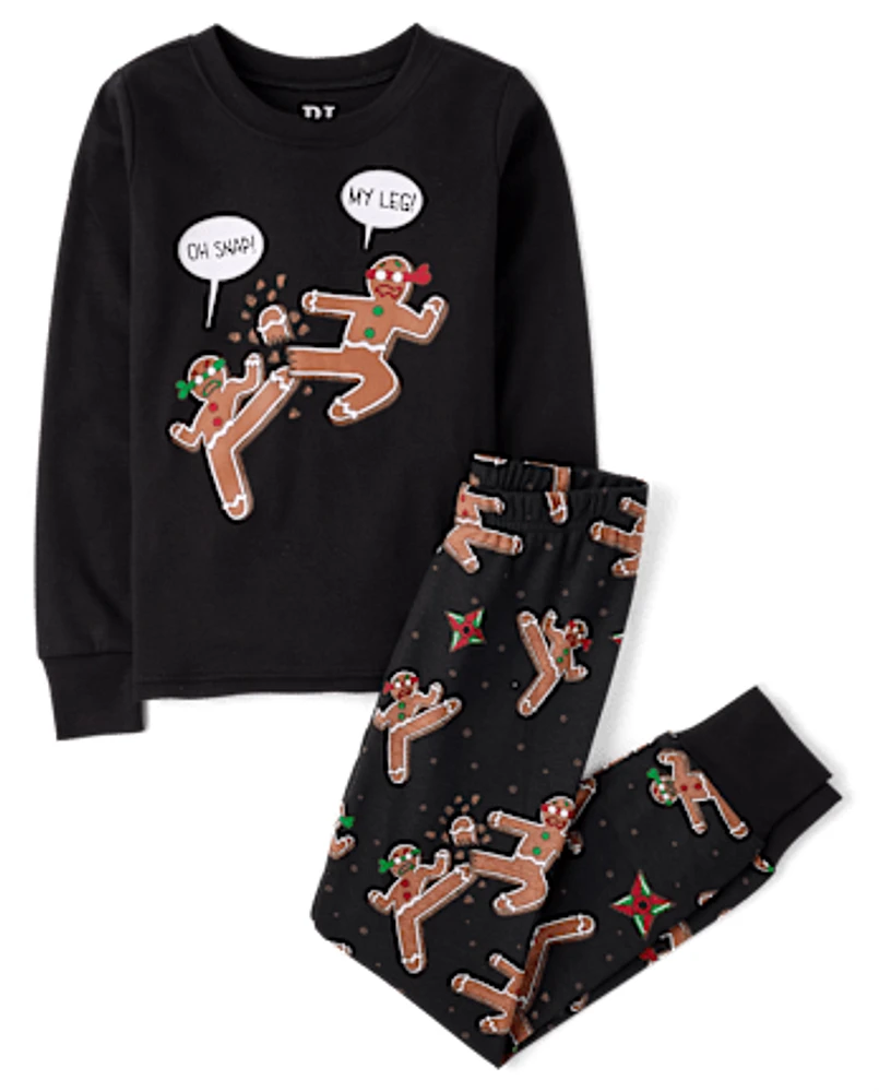 Boys Glow Gingerbread Ninja Snug Fit Cotton Pajamas