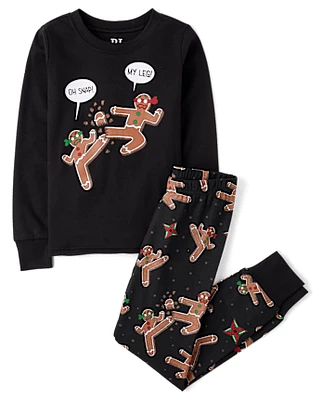 Boys Glow Gingerbread Ninja Snug Fit Cotton Pajamas