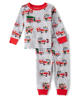 Unisex Baby And Toddler Santa Fire Truck Snug Fit Cotton Pajamas