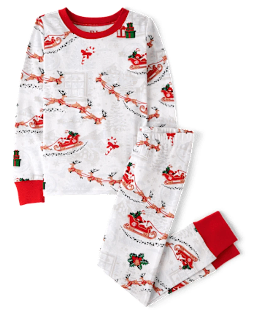 Unisex Kids Matching Family Santa Sleigh Snug Fit Cotton Pajamas