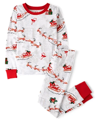 Unisex Kids Matching Family Santa Sleigh Snug Fit Cotton Pajamas