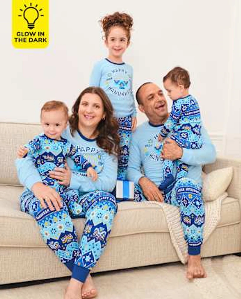 Pyjama Famille assorti phosphorescent Hanukkah Snug Fit en coton unisexe pour enfants