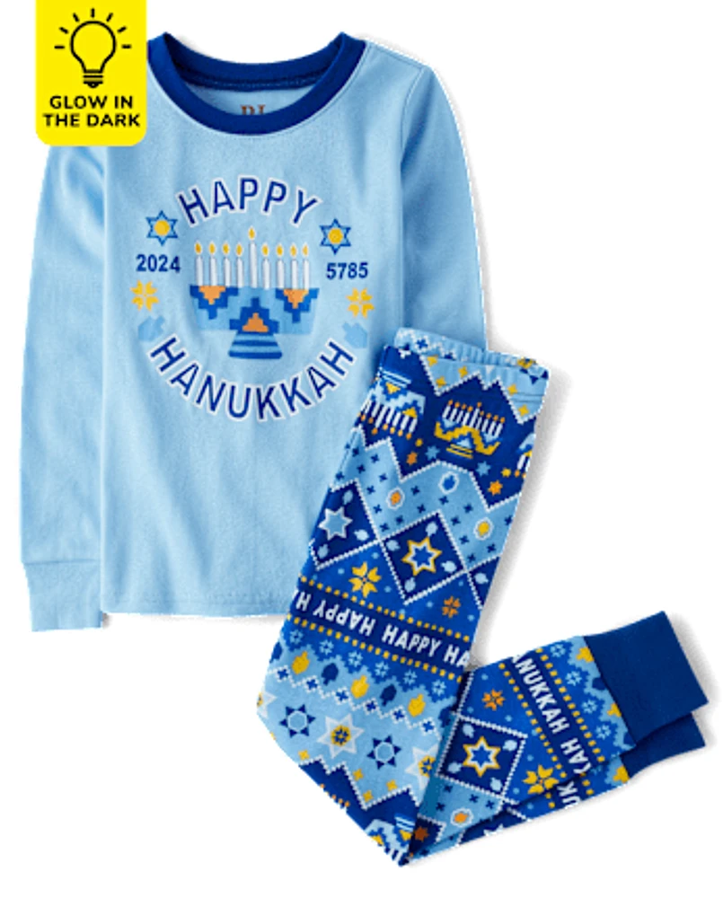 Unisex Kids Matching Family Glow Hanukkah Snug Fit Cotton Pajamas