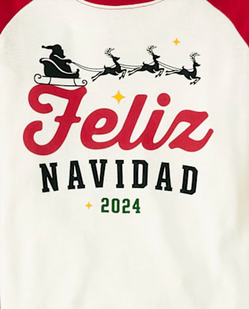 Unisex Kids Matching Family Feliz Navidad 2024 Snug Fit Cotton Pajamas