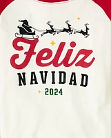 Unisex Kids Matching Family Feliz Navidad 2024 Snug Fit Cotton Pajamas