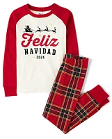 Unisex Kids Matching Family Feliz Navidad 2024 Snug Fit Cotton Pajamas