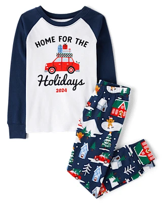 Unisex Kids Matching Family Home For The Holidays Snug Fit Cotton Pajamas