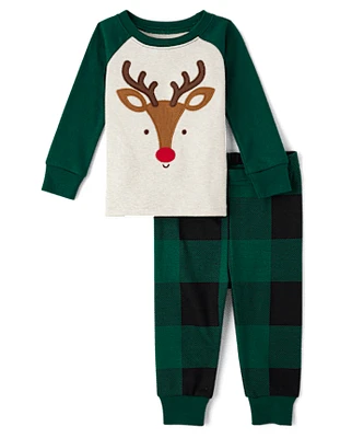 Unisex Baby And Toddler Reindeer Face Snug Fit Cotton Pajamas